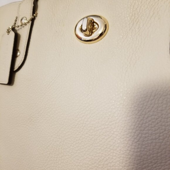 Authentic Coach Cream Ivory Pebbled Leather Large Tote Purse - Picture 5 of 15